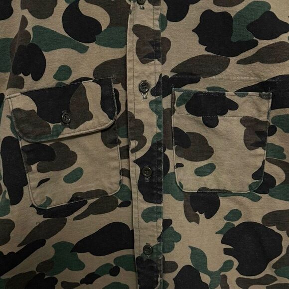 VTG Five Brothers Chamois Flannel Shirt Frogskin Duck Hunt Camo Custom Sleeves - Picture 2 of 11